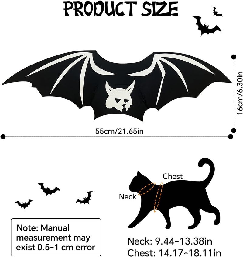 Fiemack Cat Halloween Costume Bat Wings - Glow in The Dark Pet Halloween Party Cosplay Dress Up Accessories for Cats Small Puppy Dog - Image 5